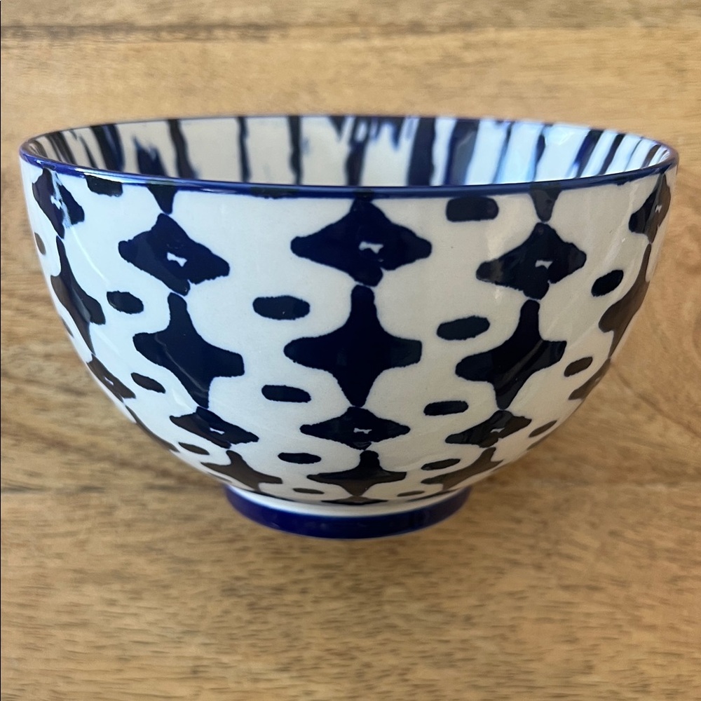 West Elm Blue and White Ceramic Art Bowl